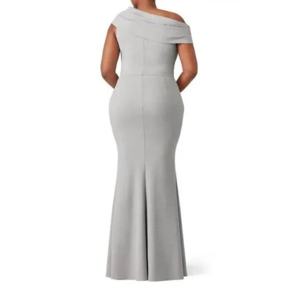 Katie May Los Angeles Gray Dove Layla Gown One Shoulder Cap Sleeves Size 14 - Picture 3 of 14
